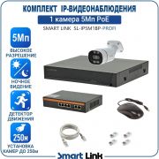 Готовый комплект 5Мп IP-видеонаблюдения PoE, уличный, на 1 камеру, с записью на жёсткий диск, с удалённым просмотром, для дома, дачи, бизнеса. Smart Link SL-IP5M1BP-P