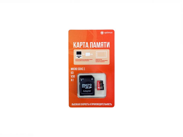 Карта памяти с адаптером Optimus MicroSDXC 64Gb